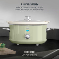 Swan Retro Grey 3.5L Slow Cooker with 3 Heat Settings & Keep Warm – 200W