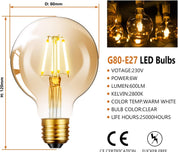 Vintage Edison LED Light Bulb E27 6W G80 Globe 2800K