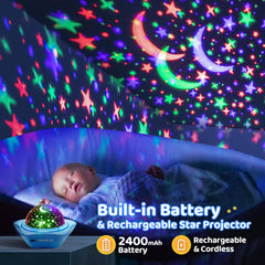 Baby Night Light Projector, 96 Modes Star Night Light Kids, Rechargeable Night Light with 6 Projection Films, 360° Rotating Sensory Lights for Bedroom, Toys for Toddlers