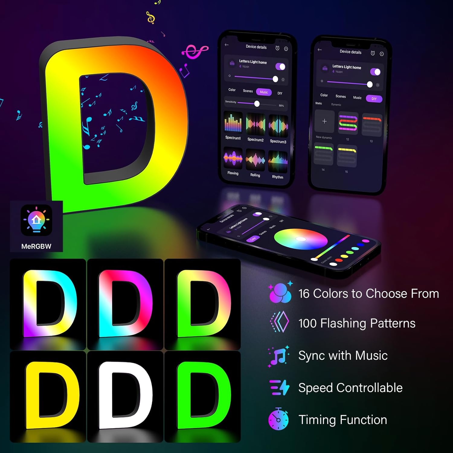 RGB LED Letter Light D USB Color Changing