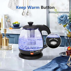 Small Electric Glass Kettle with Tea Infuser, 2200W 1L Keep Warm Cordless Water Boiler – Black – Abel 30A59