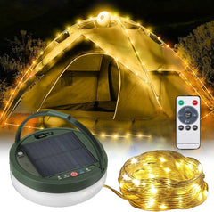 Outdoor Waterproof Portable Stowable Solar Camping String Light - 32.8Ft 2 in 1 Solar Camping String Lights - Retractable Tent Fairy Lights with 150LEDs - Stowable String Lights (White)