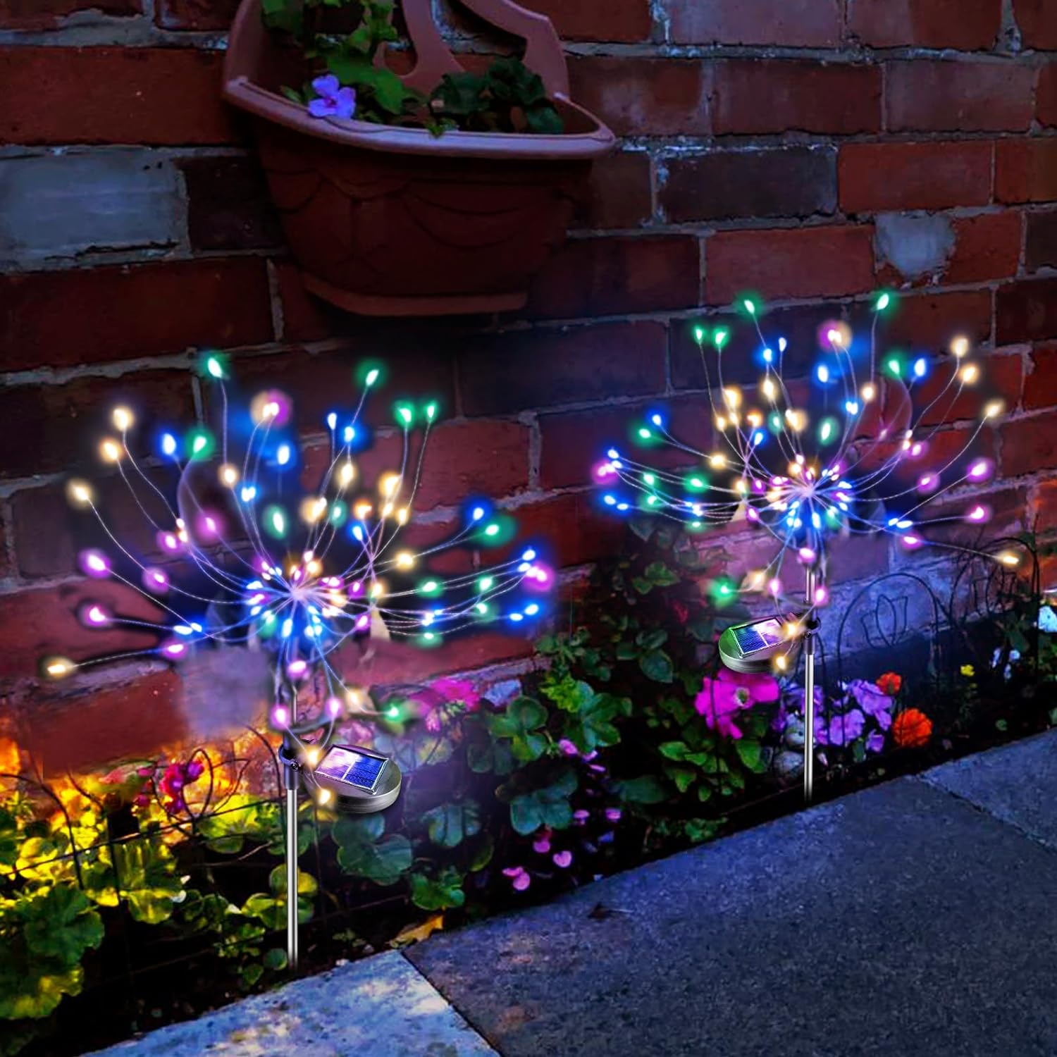 2-Pack Solar Firework Garden Lights, Waterproof, Starburst Fairy Lights with 2 Modes, Solar Powered for Patio, Pathway, Yard