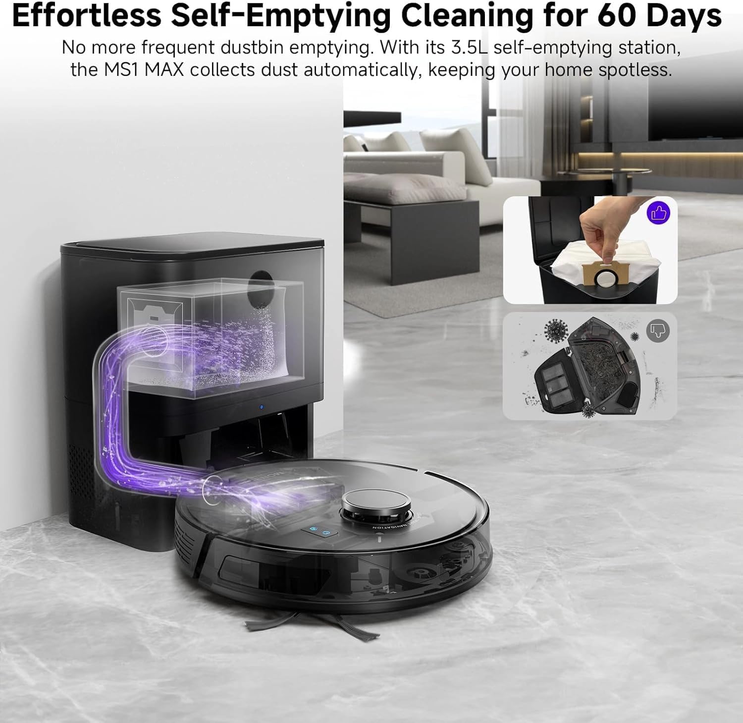 MS1MAX Robot Vacuum with Mop 5000Pa Suction