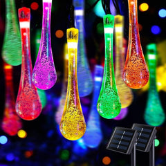 50 LED Solar Teardrop Fairy Lights – 29ft/9m Multi-Colour Waterproof Garden String Lights, Crystal Raindrop Decoration for Trees, Terrace, and Yard [Energy Class A+++]