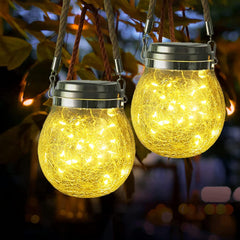 Solar Lantern Lights, 2PACK Hanging LED Solar Garden Lights, Solar Mason Jar Light,IP65 Waterproof Glass Jar Fairy Lights for Balcony Fence Garden Patio Fence Yard Lawn Decoration(Warm White)