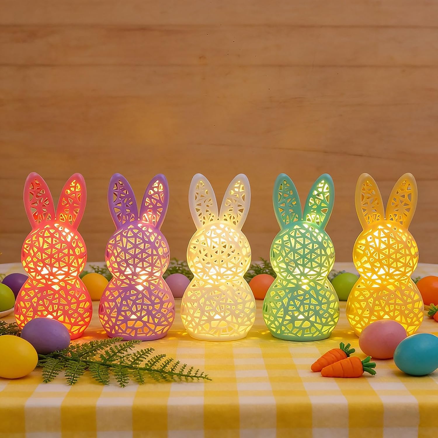 Lighted Easter Bunny Figurine Lamp – Hollow 3D Printed LED Rabbit Decorative Light