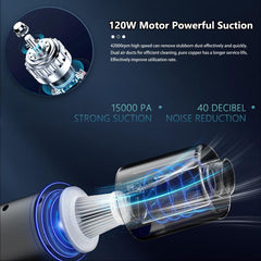 Cordless Handheld Vacuum Cleaner 15000Pa Powerful Suction, Lightweight Mini Car Vacuum with Fast USB Charging for Home, Sofa, Bed, Office & Pet Hair Cleaning