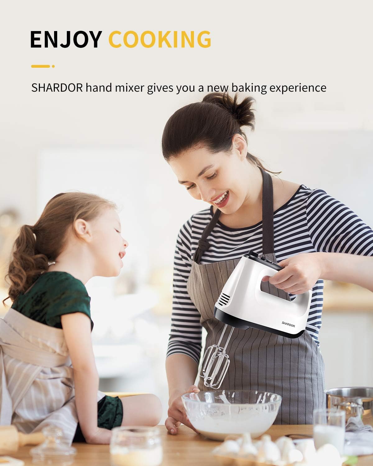 400W Electric Hand Mixer with 6 Speeds & Turbo – 5 Stainless Steel Attachments, Anti-Splash Whisk + Storage Case