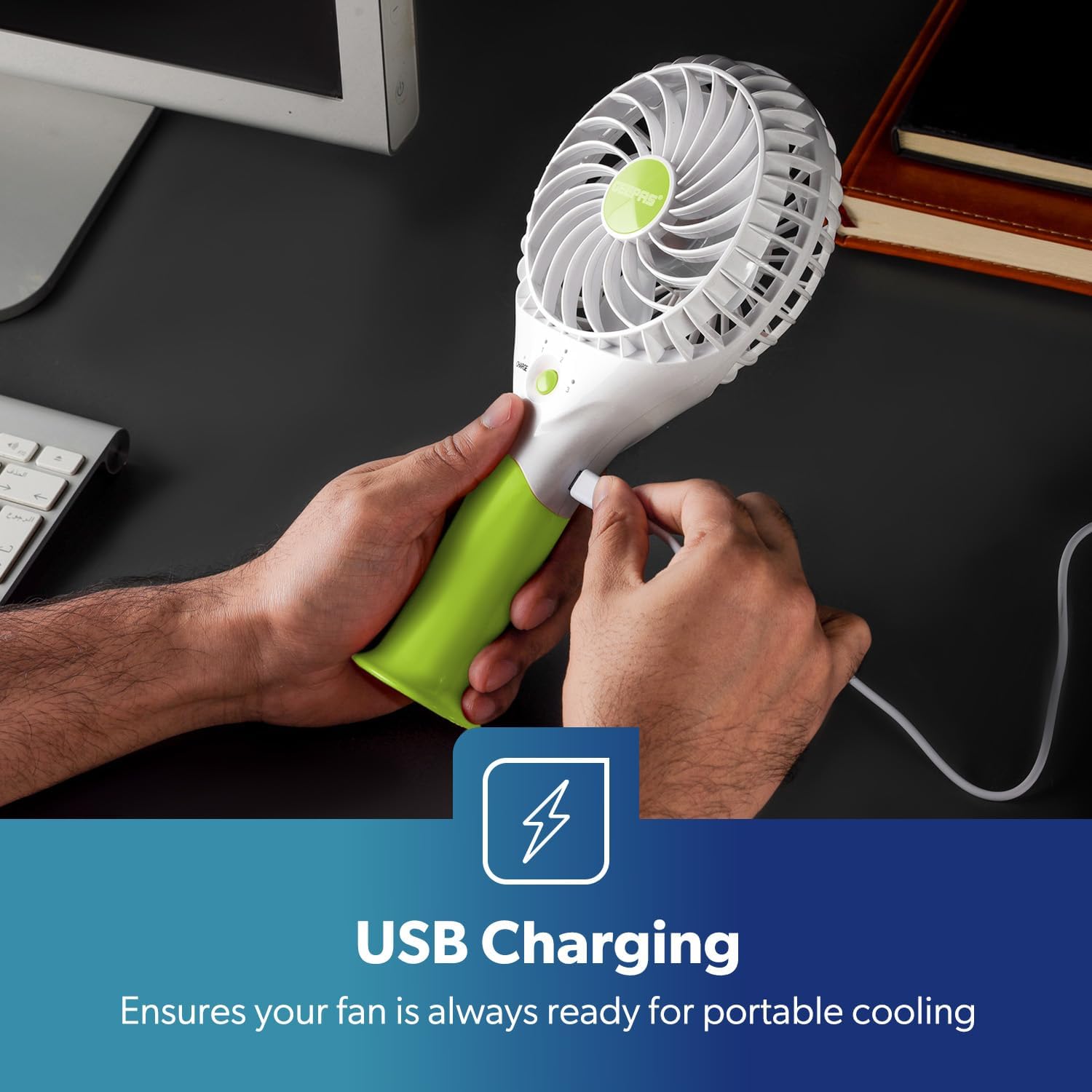 GEEPAS Rechargeable Fan | Mini Portable USB Handheld Fan for Home Office Travel Outdoor Personal Use | 3 Speed Settings 8Hr Run Time | Ultra Quiet Lightweight Air Circulator | 2 Year Warranty Green