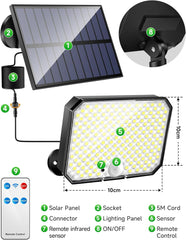 190LED Solar Lights Outdoor, Motion Sensor Solar Security Lights, 3 Modes Remote Garden Lights Solar Powered Waterproof, Perfect for Patio and Pathway