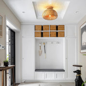 Bamboo Rattan Ceiling Light – Handmade Boho Semi-Flush Farmhouse Fixture for Rooms