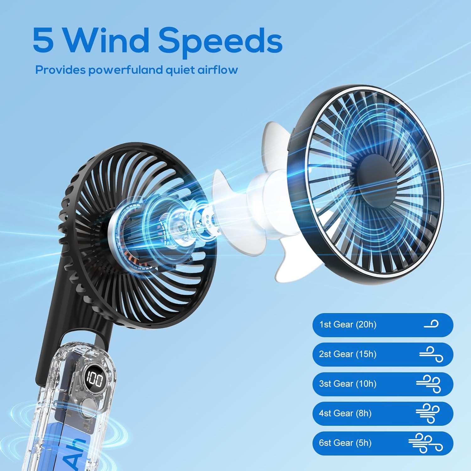 Portable Handheld Fan Foldable Mini USB Rechargeable 5-Speed