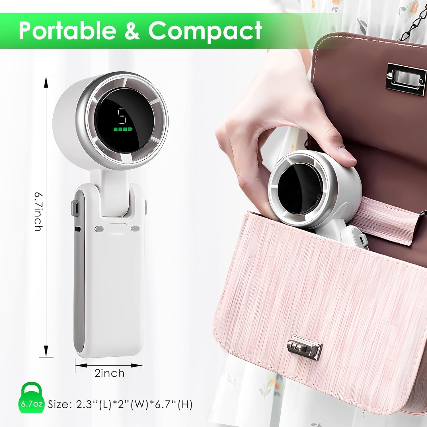 Portable Handheld Mini Turbo Fan – 5 Speeds USB Rechargeable