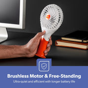 GEEPAS Rechargeable Fan | Mini Portable USB Handheld Fan for Home Office Travel Outdoor Personal Use | 3 Speed Settings 8Hr Run Time | Ultra Quiet Lightweight Air Circulator | 2 Year Warranty Orange