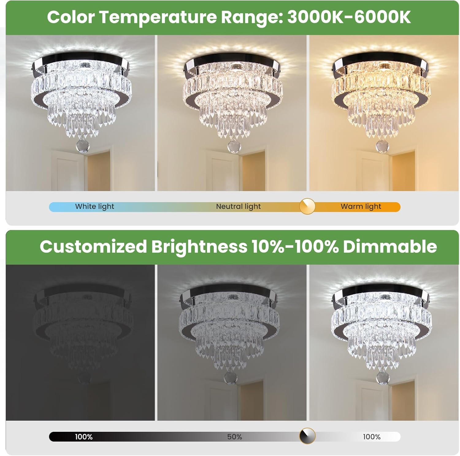 11.8" Modern Crystal LED Ceiling Chandelier Flush Mount with Remote