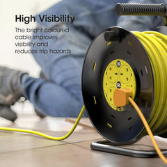 50M Outdoor Heavy Duty Extension Reel with 4 Sockets & Thermal Cut-Out – 13A UK Plug
