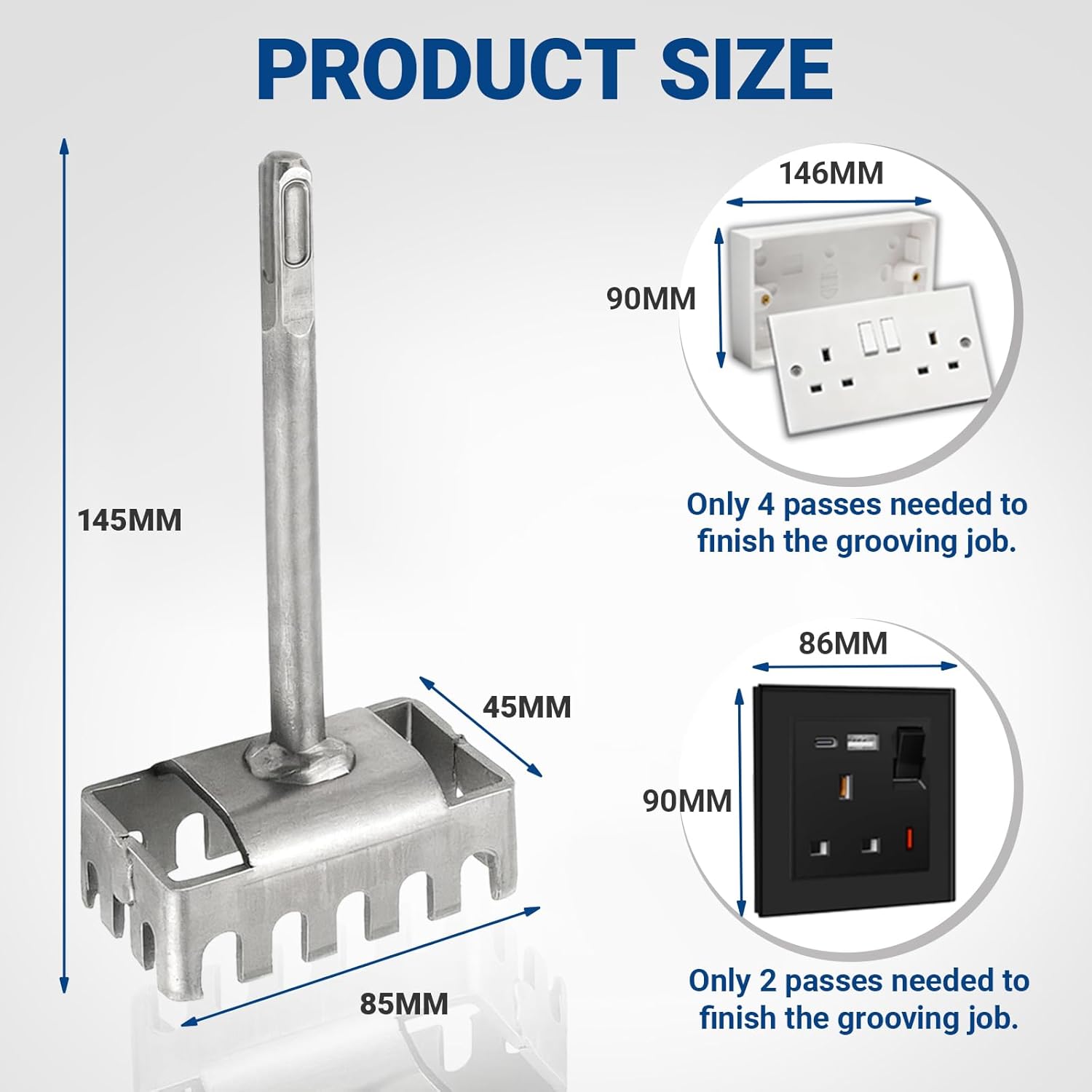 1 PCS Square Hole Cutter for Electrical Box (19.0×8.6×4.5 cm), Concrete High-Strength SDS Plus Square Hole Punch, Hole Bit Applicable to Brick, Concrete, Cement
