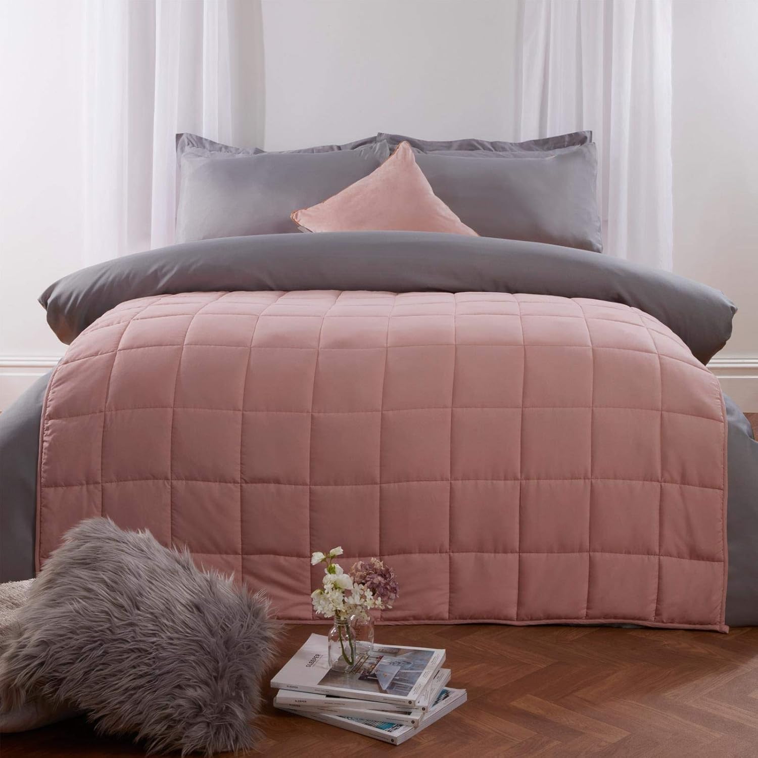 Brentfords 8kg Weighted Blanket – Blush Pink King Size, Calming Stress Relief for Adults, 150x200cm