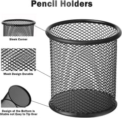 2 Pack Metal Mesh Pen Holders – Desk Organizer for Office Stationery, Black