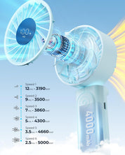 Handheld Fan, Portable Fan with 4000mAh Rechargeable Battery, LED Display Hand Fan with 6 Speeds, Mini Fan 180° Foldable for Home Office Travel Outdoor Bedroom