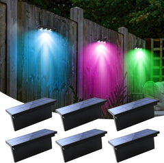 6-Pack Solar Step Lights - RGB Color-Changing LED Deck and Fence Lights, Waterproof for Pathway, Garden, Step, and Patio Decor