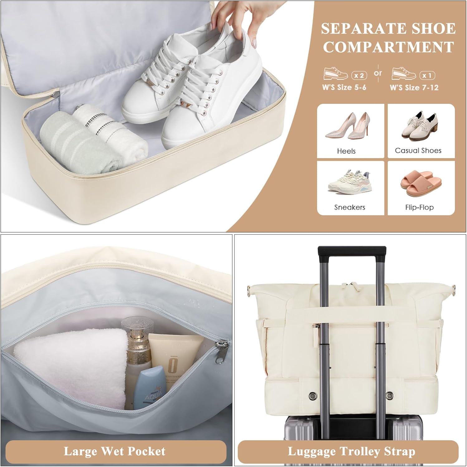 Women’s Travel Gym Duffel Bag 45x36x20 – Cabin, Weekend & Hospital Bag with USB Port