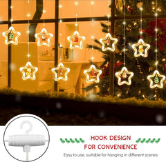 LED Star Curtain Lights 3.5M x 3.5M, 3D Christmas Window Fairy Lights with 8 Flashing Modes, USB & Battery Powered Twinkle String Lights for Indoor Xmas Party Decorations
