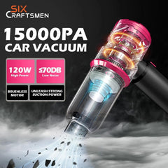 Handheld Car Vacuum Cleaner 15000Pa 4-in-1 Cordless (Pink)