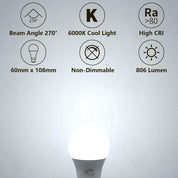 B22 LED Bulbs 60W Equivalent, 9W Cool White 6000K, Pack of 6