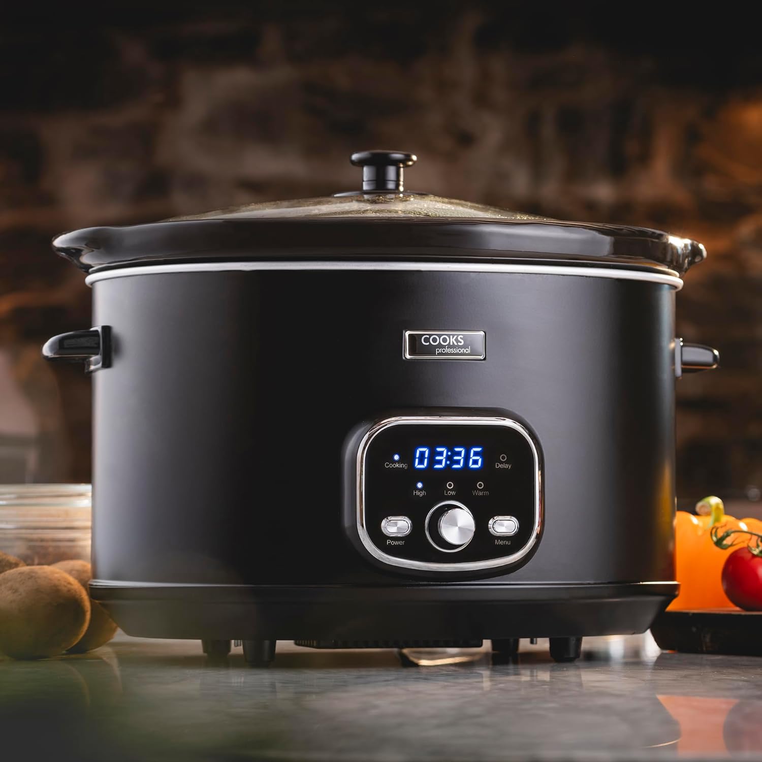 Cooks Professional 8L Digital Slow Cooker with Glass Lid, Cool Touch Handles, 2 Heat Settings, Keep Warm & Delay Timer