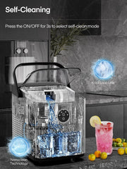 FOHERE Ice Maker Machine Countertop – 14KG/24H – 2 Ice Sizes – Self-Cleaning – Black