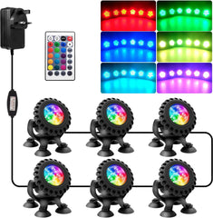 Pond Lights – RGB Submersible LED Spotlights, IP68 Waterproof with Remote Control (6-in-1)