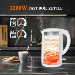 Taylor Swoden 1.5L Electric Kettle – Double Wall Insulated Cordless Kettle, 2200W Fast Boil, Cool Touch, Quiet Boiling, White
