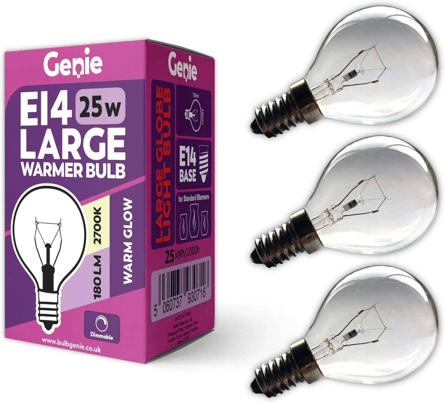 25W E14 Globe Bulbs, 3-Pack Warm White 2700K Dimmable for Scentsy Warmers