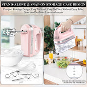 300W Hand Electric Mixer – 5 Speeds + Turbo, 5 Stainless Steel Attachments, Pink, Ultra Power Kitchen Baking Blender