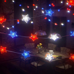 20 LED Red, White, Blue Double-Star String Lights – 9.8ft Battery Powered Fairy Lights for Bedroom, Indoor/Outdoor, Wedding, Nursery, and Christmas Decor (S-Star)