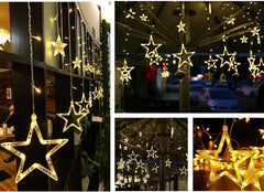 Christmas Star Window Lights – 2.5M 138 LED Curtain String Lights with 12 Hanging Stars, Warm White Fairy Lights with Remote & 8 Modes for Holiday, Party, Wedding, Home Décor