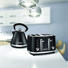 Richards Vector 4 Slice Toaster, High Gloss Geometric Design, Defrost and Reheat, Variable Width Slots, Removeable Crumb Tray, Black, 248131