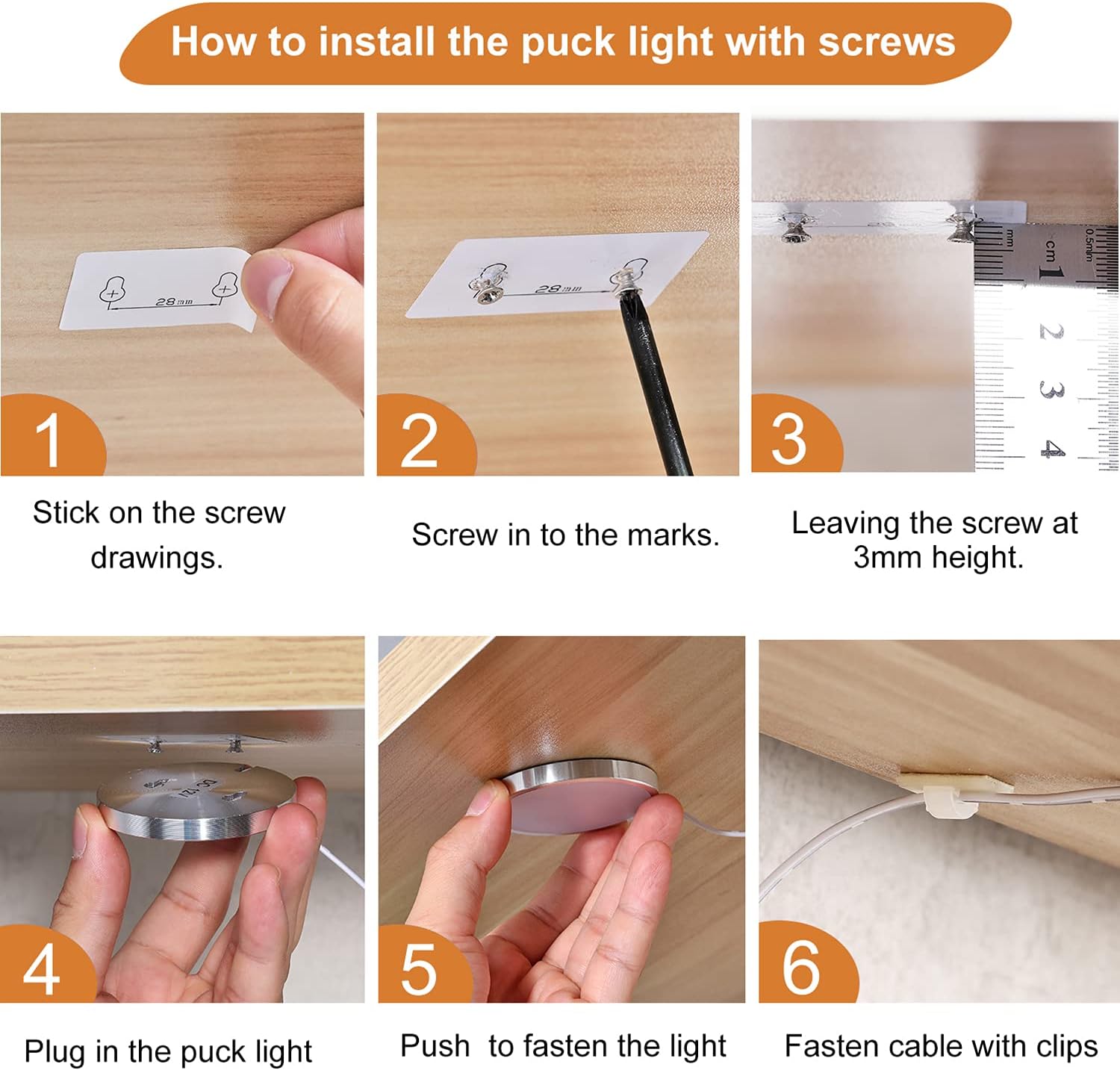 LED Dimmable Under Cabinet Lighting Kit – 6-Pack with Remote Control