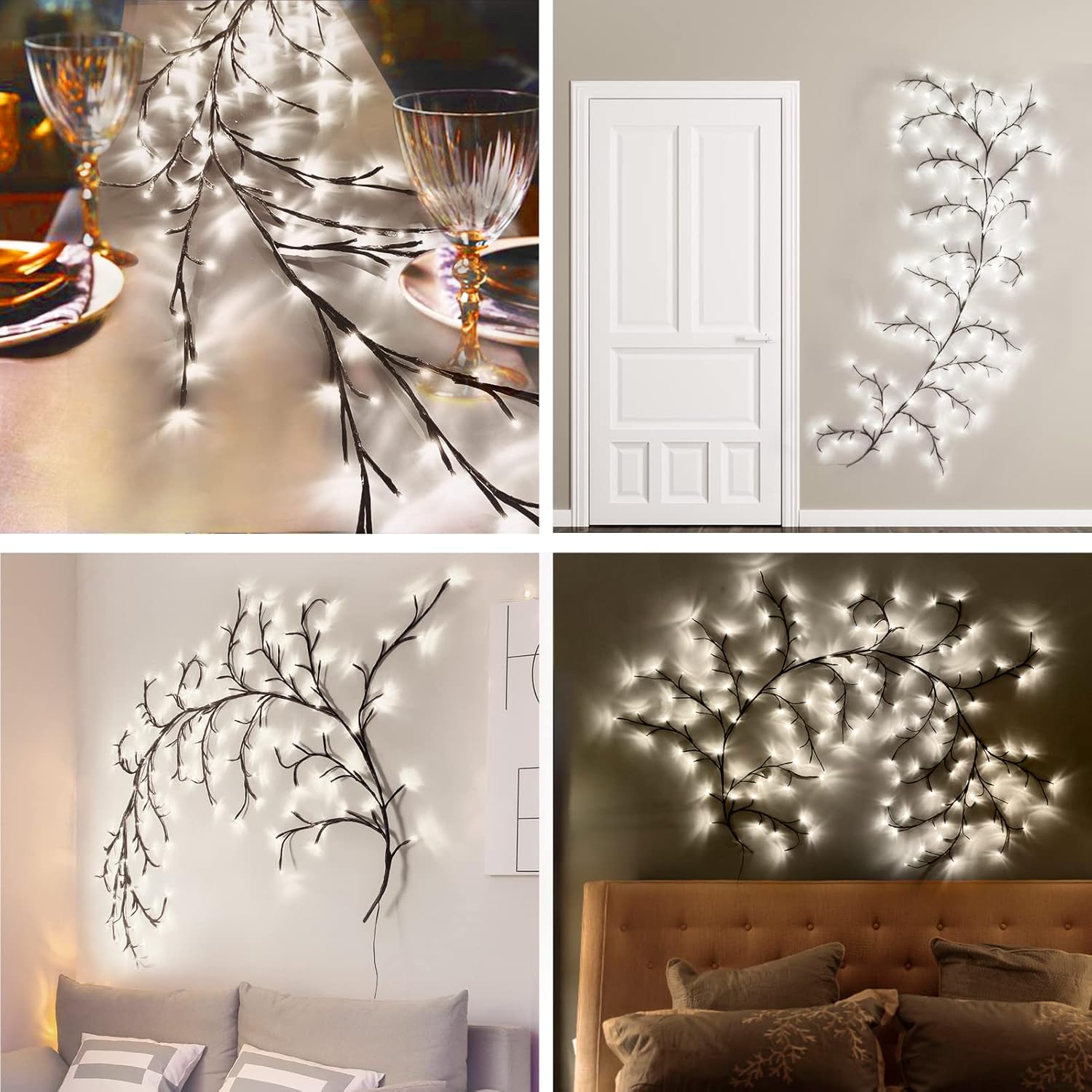 White LED Willow Vine Lights for Bedroom Wall Décor, 8ft Plug-In Twig Branch Lights with Remote Control for Indoor Home Decoration