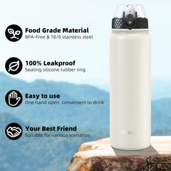 1L Stainless Steel Water Bottle – Vacuum Insulated, Leakproof Flask with Straw