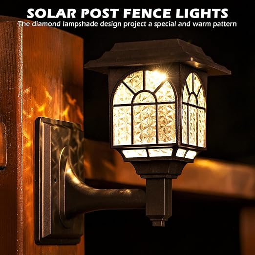 Solar Fence Lights, Outdoor LED Solar-Powered Wall Lights, Waterproof Garden Lights for Patio & Yard, Warm White (4 Pack)