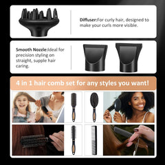 2400W Professional Ionic Hair Dryer – Diffuser, 2 Nozzles, 4 Combs & Cool Shot