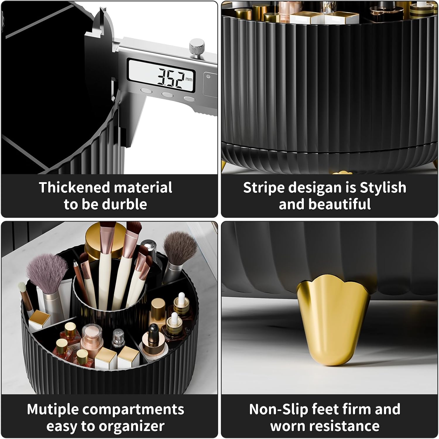Rotating Makeup Organizer 360° – Cosmetic Brush & Skincare Holder for Vanity