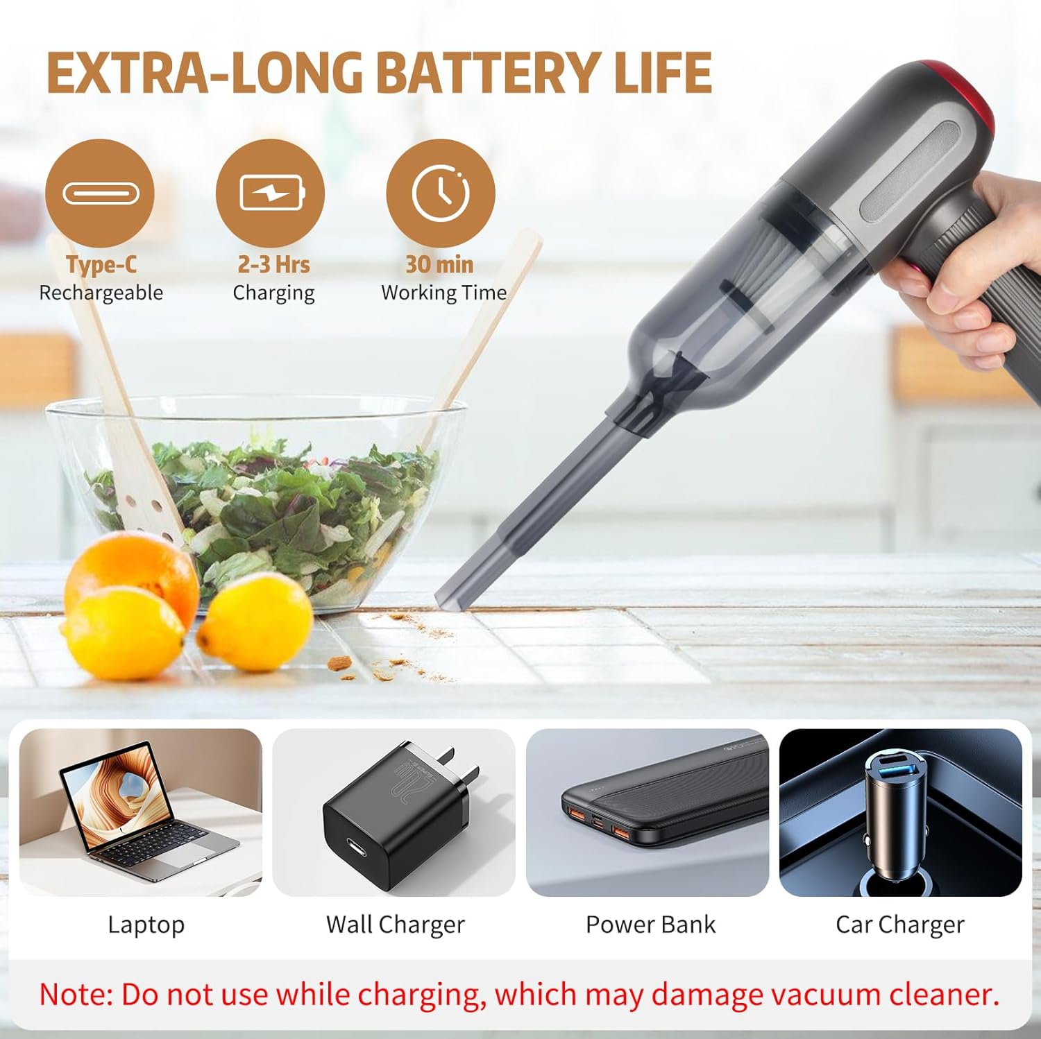 Powools Silver Handheld Cordless Vacuum Cleaner with LED Light