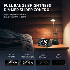 Large LED Digital Alarm Clock with Night Light, Dual Alarm, USB Charger & Dimmer
