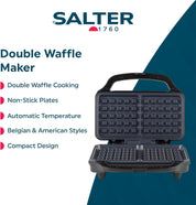 Double Belgian & American Waffle Maker 900W – Non-Stick Deep Fill Dual Iron Plates, Auto Temp Control, Cool Touch Handle