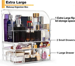 X-Large Acrylic Makeup Organiser Box with Drawers, Waterproof Dustproof Storage Case