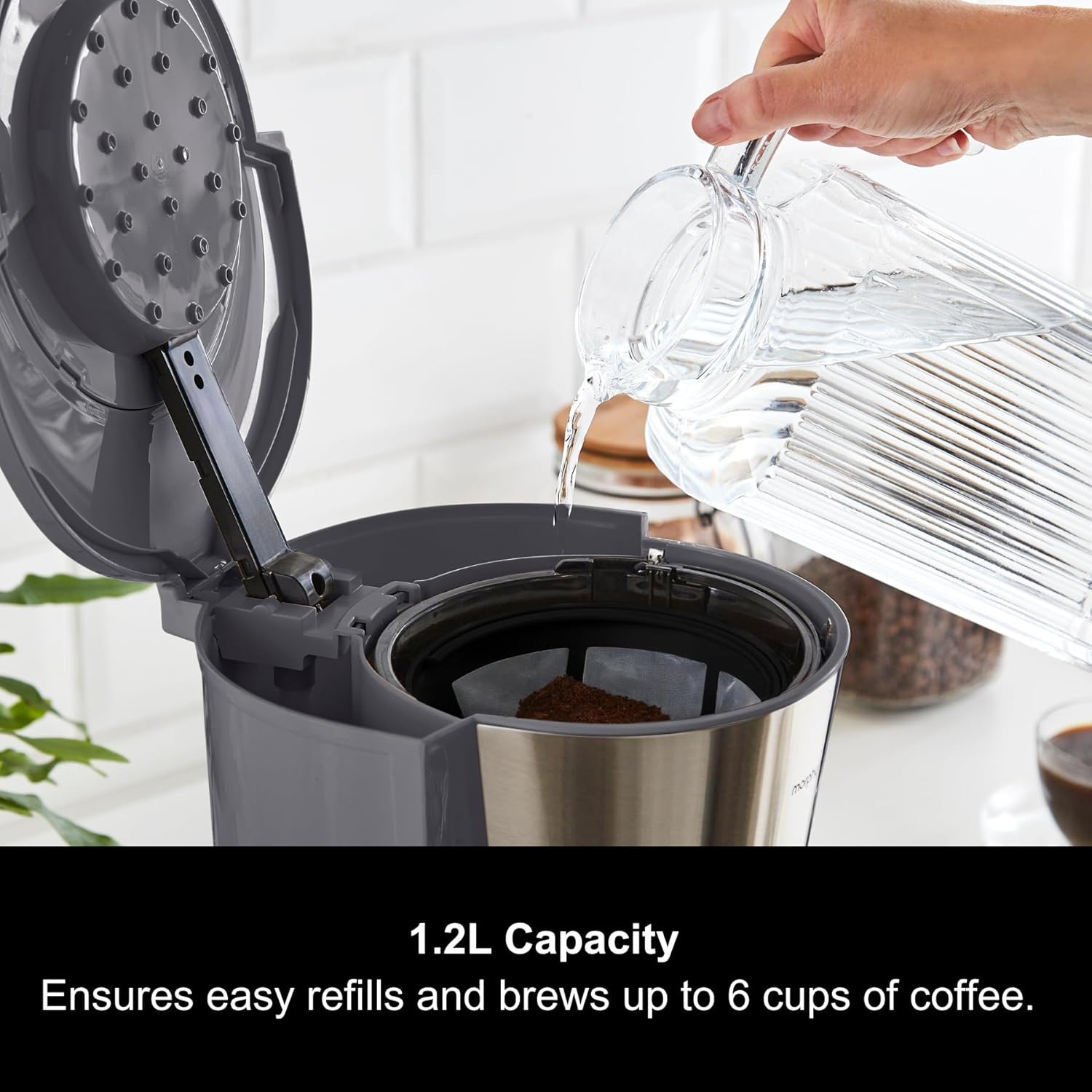 10 Cup Filter Coffee Machine with Pour Over Technology, Fast Brew, Anti-Drip, Keep Warm Function, Reusable Filter, Aroma Blender, Grey & Stainless Steel Finish